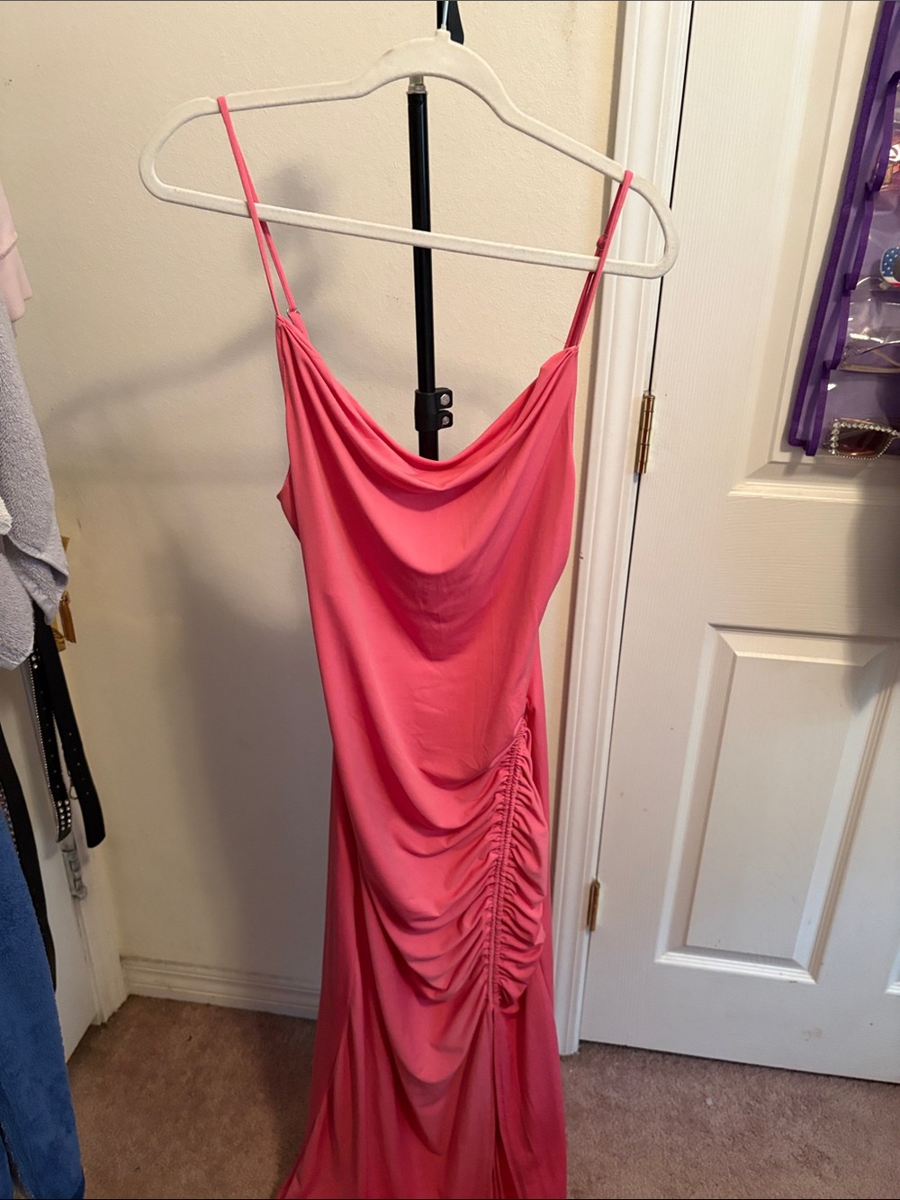 love J Pink One-Shoulder Cowl Ruched Slip Dress